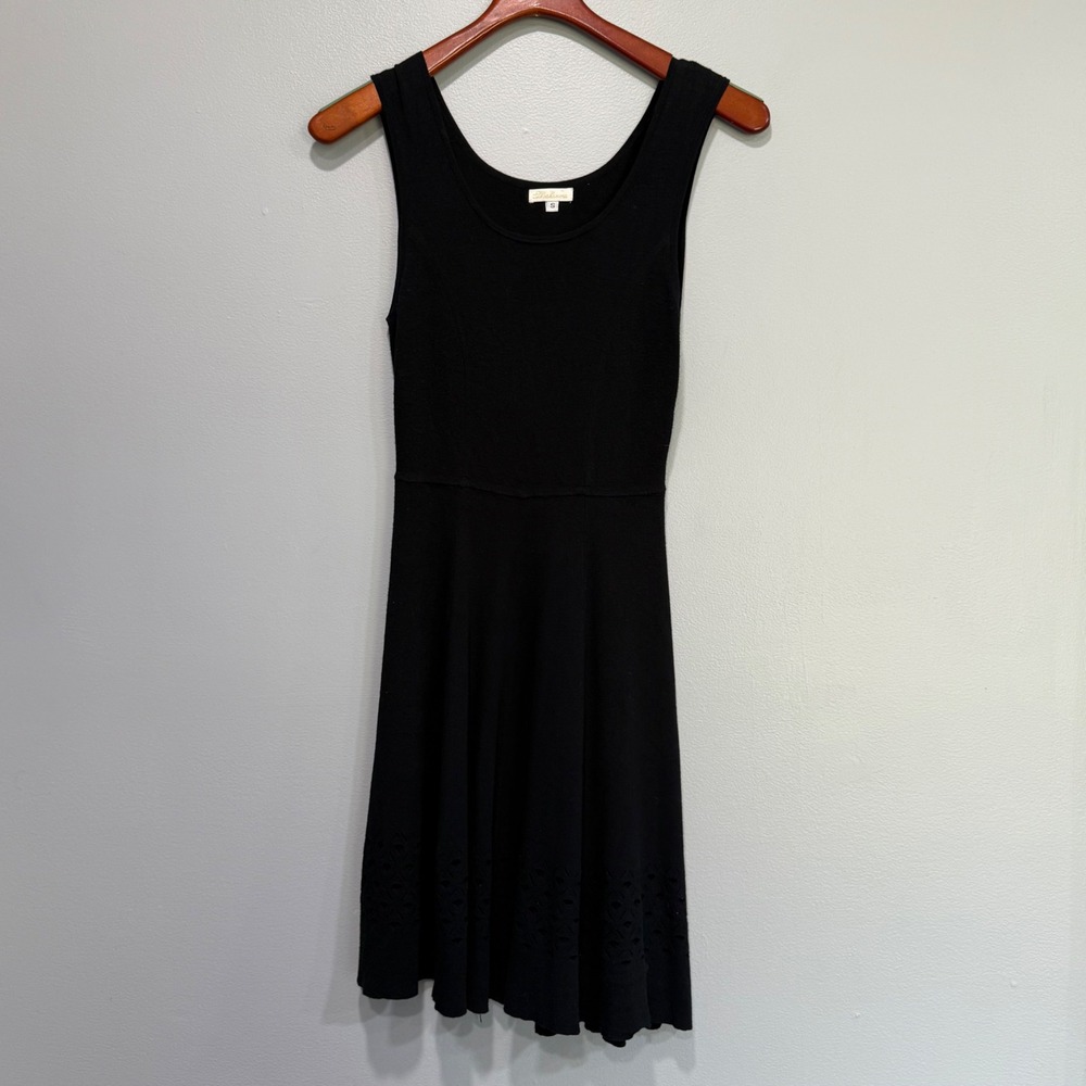 Shoshanna Black Laser Cut Eyelet Hem Fit and Flare Knit Dress Womens Size S